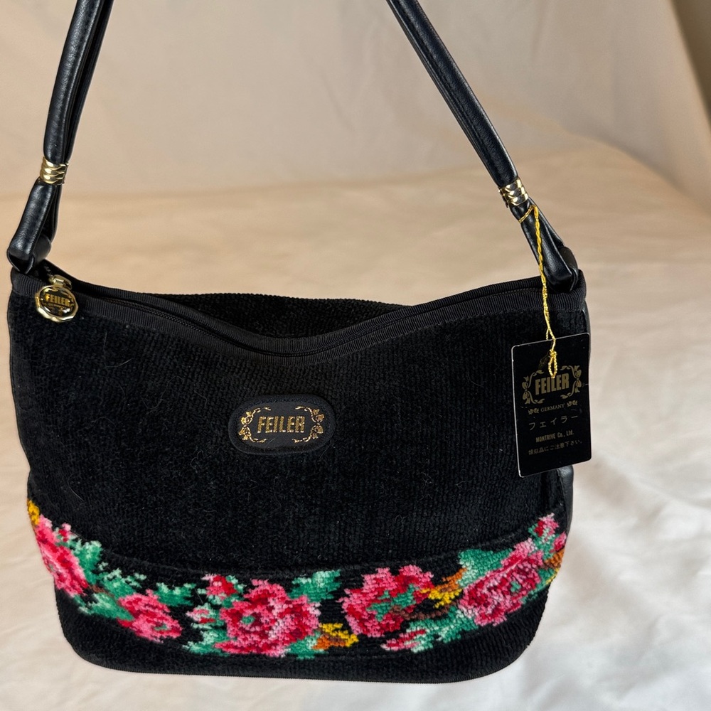 Vintage Feiler Purse Chenille Germany Floral Bag - Handbag Deadstock NWT Leather